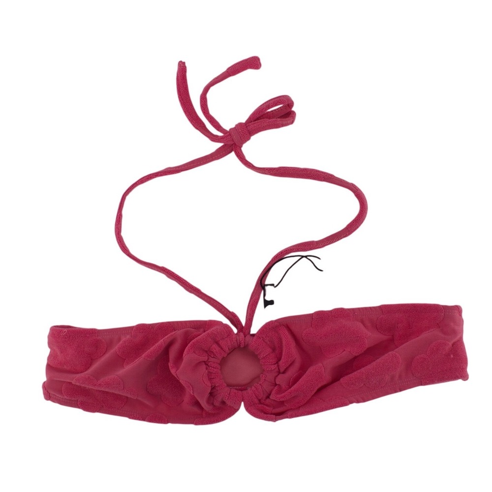 PrettyLittleThing Barbie Pink Burnout Flower Towelling Ring Halter Bikini Top 6